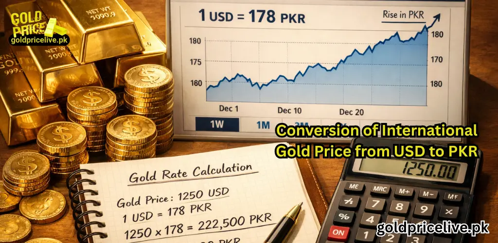 How gold rate is calculated in Pakistan Conversion of International Gold Price from USD to PKR image